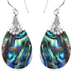Elegant Silver and Blue Abalone Teardrop Earrings